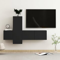 Televizoriaus spintelių komplektas, 3 dalių, juodas kaina ir informacija | TV staliukai | pigu.lt