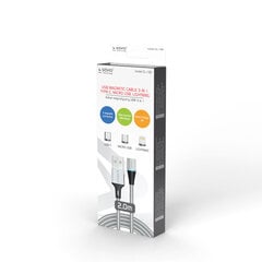 Savio CL-156 USB-кабель 2 м USB 2.0 USB C Micro USB A/Lightning Silver цена и информация | Кабели для телефонов | pigu.lt