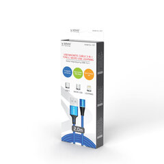 Savio CL-157 USB-кабель 2 м USB 2.0 USB C Micro USB A/Lightning Blue цена и информация | Кабели для телефонов | pigu.lt