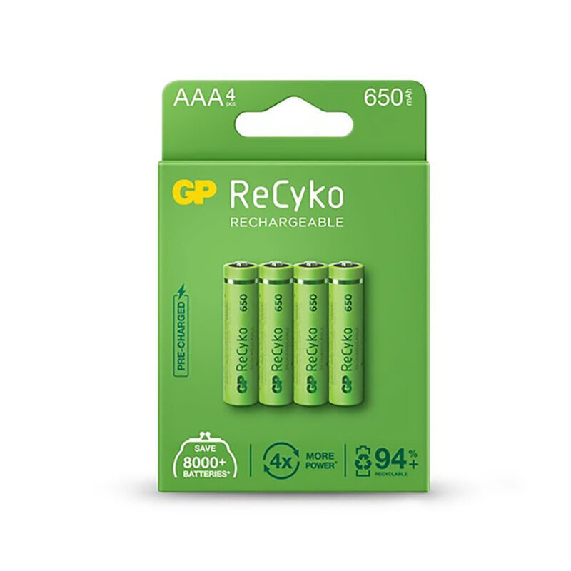 Įkraunamos baterijos GP ReCyko NiMH AAA 650mAh EB4 kaina ir informacija | Elementai | pigu.lt