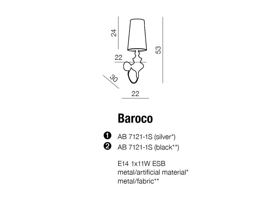 Azzardo sieninis šviestuvas Baroco Black цена и информация | Sieniniai šviestuvai | pigu.lt