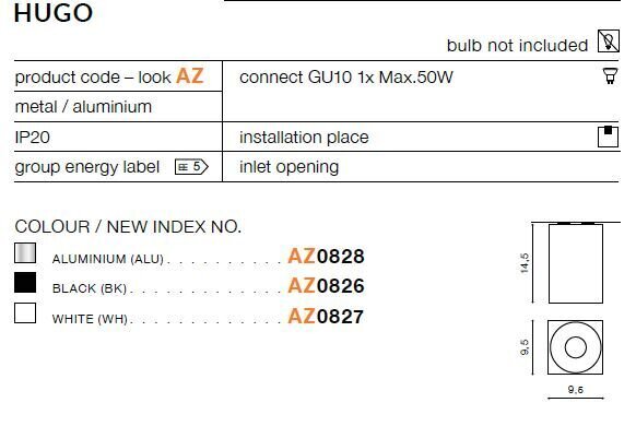 Azzardo lubinis šviestuvas Hugo 1 White kaina ir informacija | Lubiniai šviestuvai | pigu.lt