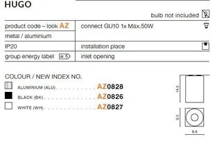 Azzardo потолочный светильник Hugo 1 Silver цена и информация | Потолочные светильники | pigu.lt