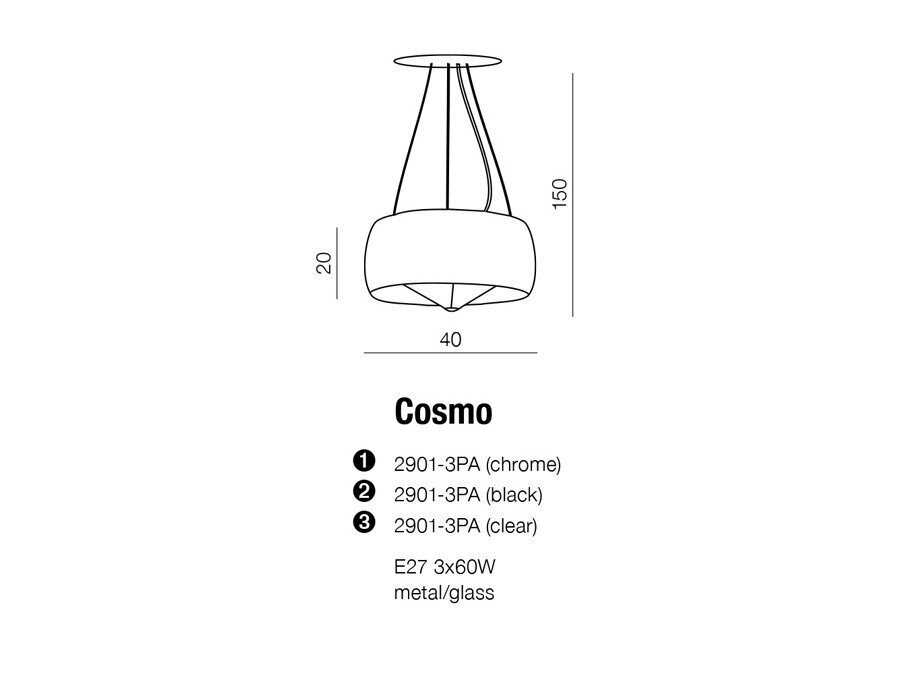 Azzardo pakabinamas šviestuvas Cosmo Black kaina ir informacija | Pakabinami šviestuvai | pigu.lt
