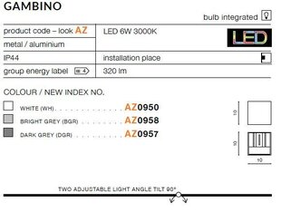 Azzardo настенный светильник Gambino 1 Grey цена и информация | Настенные светильники | pigu.lt