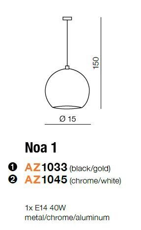 Azzardo pakabinamas šviestuvas Noa 1 Chrome/White kaina ir informacija | Pakabinami šviestuvai | pigu.lt