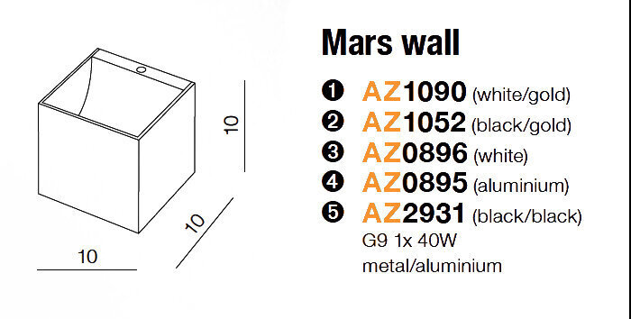 Azzardo sieninis šviestuvas Mars Black/Gold цена и информация | Sieniniai šviestuvai | pigu.lt