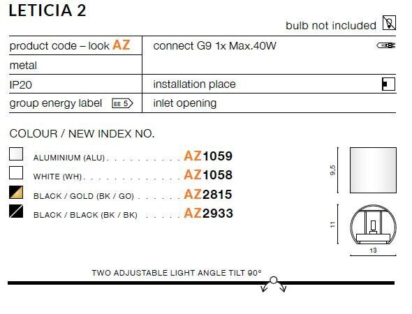 Azzardo sieninis šviestuvas Leticia 2 Silver kaina ir informacija | Sieniniai šviestuvai | pigu.lt