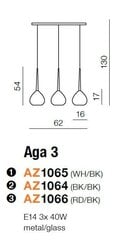 Azzardo подвесной светильник Aga 3 Red/Black цена и информация | Люстры | pigu.lt