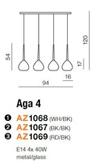 Azzardo подвесной светильник Aga 4 Red/Black цена и информация | Люстры | pigu.lt