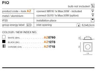 Azzardo встраиваемый светильник Pio Black цена и информация | Монтируемые светильники, светодиодные панели | pigu.lt