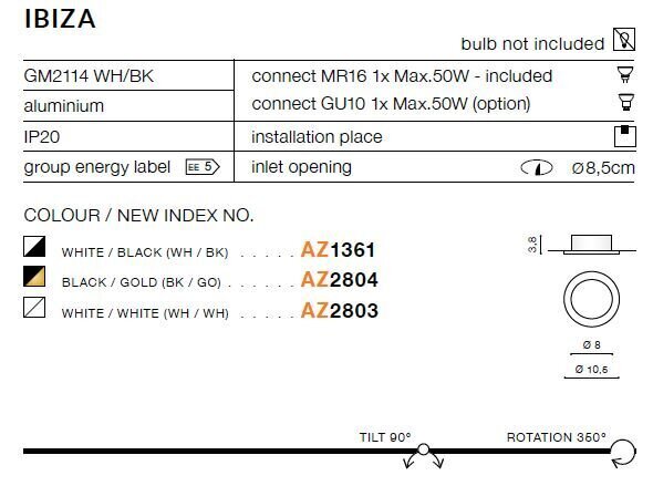 Azzardo įmontuojamas šviestuvas Ibiza AZ1361 IBIZA цена и информация | Įmontuojami šviestuvai, LED panelės | pigu.lt