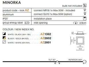 Azzardo встраиваемый светильник Minorka AZ1362 цена и информация | Монтируемые светильники, светодиодные панели | pigu.lt