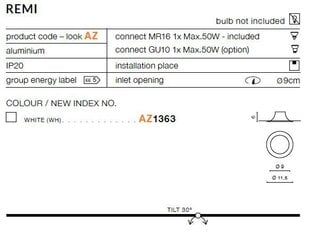 Azzardo įmontuojamas šviestuvas Remi AZ1363 kaina ir informacija | Įmontuojami šviestuvai, LED panelės | pigu.lt
