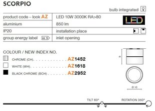 Azzardo lubinis šviestuvas Scorpio Chrome kaina ir informacija | Lubiniai šviestuvai | pigu.lt