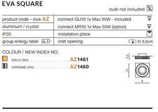 Azzardo встраиваемый светильник Eva Square Chrome цена и информация | Монтируемые светильники, светодиодные панели | pigu.lt