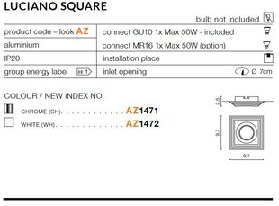 Azzardo встраиваемый светильник Luciano Square White цена и информация | Монтируемые светильники, светодиодные панели | pigu.lt