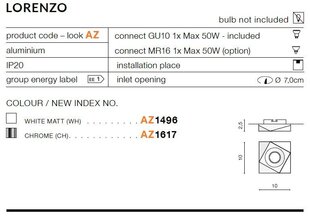 Azzardo встраиваемый светильник Lorenzo White цена и информация | Монтируемые светильники, светодиодные панели | pigu.lt