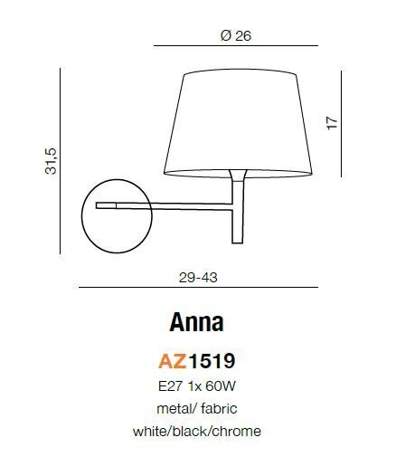 Azzardo sieninis šviestuvas Anna White/Chrome kaina ir informacija | Sieniniai šviestuvai | pigu.lt