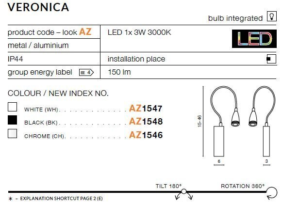 Azzardo sieninis šviestuvas Veronica Chrome kaina ir informacija | Sieniniai šviestuvai | pigu.lt