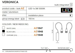 Azzardo sieninis šviestuvas Veronica White kaina ir informacija | Sieniniai šviestuvai | pigu.lt