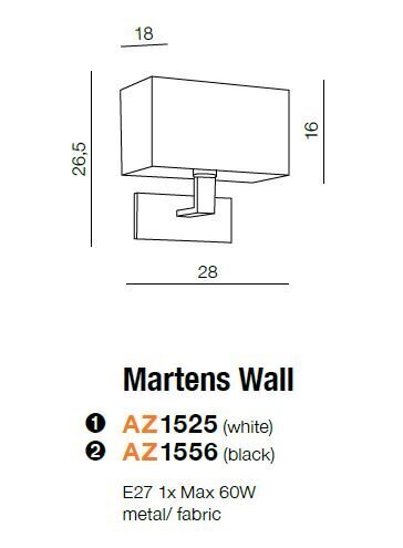 Azzardo sieninis šviestuvas Martens Black цена и информация | Sieniniai šviestuvai | pigu.lt