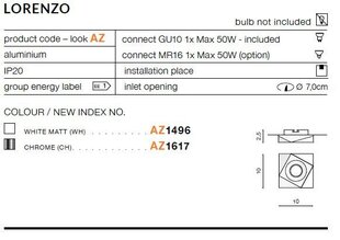 Azzardo įleidžiamas šviestuvas AZ1617 Lorenzo kaina ir informacija | Įmontuojami šviestuvai, LED panelės | pigu.lt