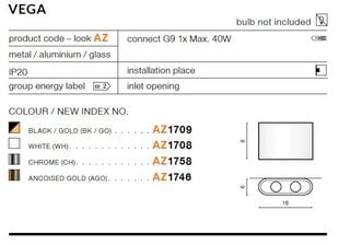 Azzardo настенный светильник AZ1709 Vega цена и информация | Настенные светильники | pigu.lt