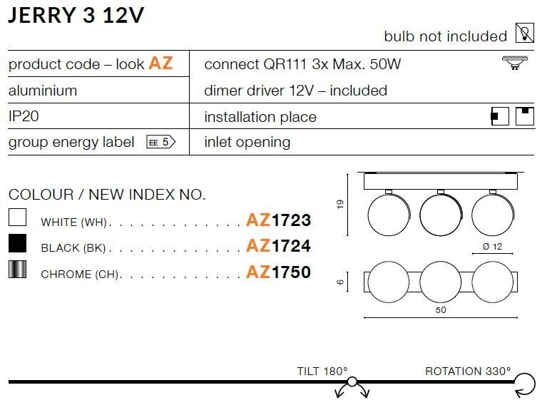 Azzardo lubinis šviestuvas AZ1723 Jerry 3 kaina ir informacija | Lubiniai šviestuvai | pigu.lt