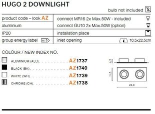 Azzardo įleidžiamas šviestuvas AZ1740 Hugo 2 kaina ir informacija | Įmontuojami šviestuvai, LED panelės | pigu.lt
