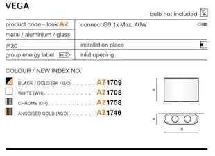 Azzardo настенный светильник AZ1746 Vega цена и информация | Настенные светильники | pigu.lt