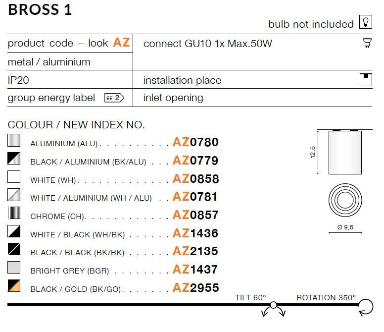 Azzardo lubinis šviestuvas Bross 1 AZ2135 kaina ir informacija | Lubiniai šviestuvai | pigu.lt