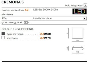 Azzardo sieninis lauko šviestuvas Cremona S AZ2179 kaina ir informacija | Lauko šviestuvai | pigu.lt