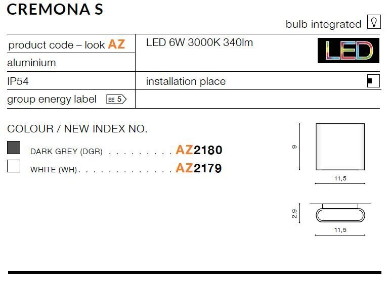 Azzardo sieninis lauko šviestuvas Cremona S AZ2179 цена и информация | Lauko šviestuvai | pigu.lt