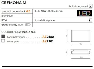 Azzardo sieninis lauko šviestuvas Cremona M AZ2181 kaina ir informacija | Lauko šviestuvai | pigu.lt