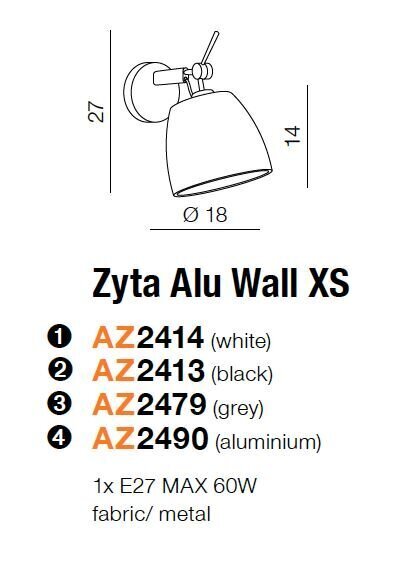 Azzardo sieninis šviestuvas Zyta Alu Wall XS AZ2413 kaina ir informacija | Sieniniai šviestuvai | pigu.lt