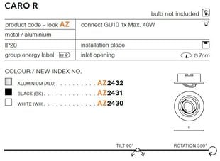 Azzardo įmontuojamas šviestuvas Caro R AZ2431 kaina ir informacija | Įmontuojami šviestuvai, LED panelės | pigu.lt