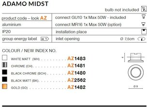 Azzardo įmontuojamas šviestuvas Adamo Midst kaina ir informacija | Įmontuojami šviestuvai, LED panelės | pigu.lt