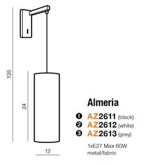 Azzardo sieninis šviestuvas Almeria Black kaina ir informacija | Sieniniai šviestuvai | pigu.lt