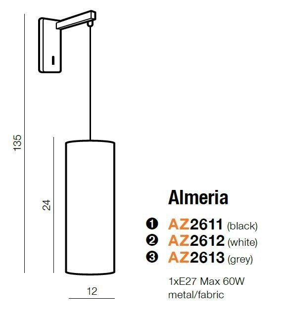 Azzardo sieninis šviestuvas Almeria Black цена и информация | Sieniniai šviestuvai | pigu.lt