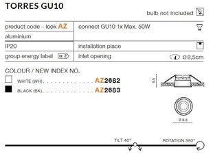 Azzardo встраиваемый светильник Torres Black цена и информация | Монтируемые светильники, светодиодные панели | pigu.lt
