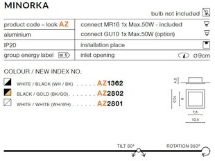 Azzardo įmontuojamas šviestuvas Minorka White kaina ir informacija | Įmontuojami šviestuvai, LED panelės | pigu.lt