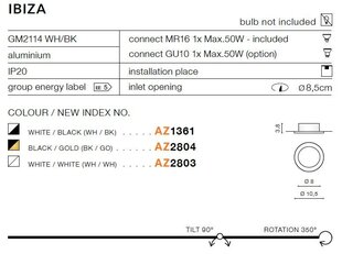 Azzardo встраиваемый светильник Ibiza Black/Gold цена и информация | Монтируемые светильники, светодиодные панели | pigu.lt