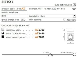 Azzardo встраиваемый светильник Sisto 1 Black цена и информация | Монтируемые светильники, светодиодные панели | pigu.lt