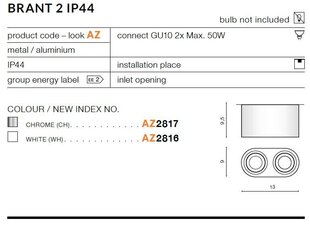 Azzardo потолочный светильник Brant 2 White цена и информация | Потолочные светильники | pigu.lt
