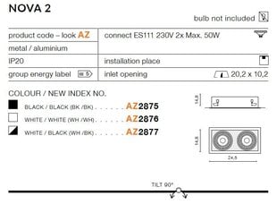Azzardo встраиваемый светильник Nova 2 White/Black цена и информация | Монтируемые светильники, светодиодные панели | pigu.lt
