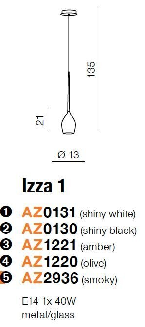 Azzardo pakabinamas šviestuvas Izza 1 Smoky kaina ir informacija | Pakabinami šviestuvai | pigu.lt