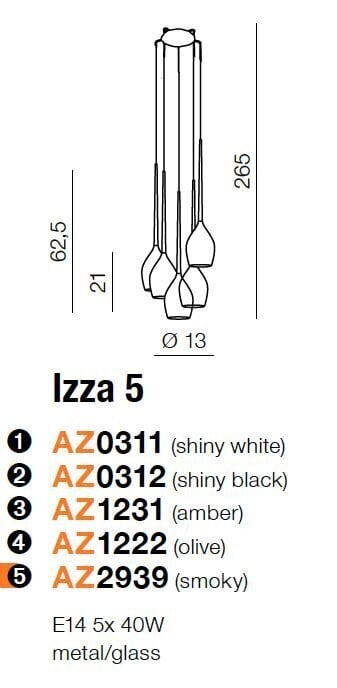 Azzardo pakabinamas šviestuvas Izza 5 Smoky цена и информация | Pakabinami šviestuvai | pigu.lt