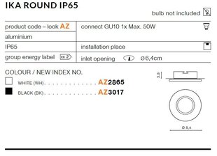 Azzardo встраиваемый светильник AZ3017 Ika Black цена и информация | Монтируемые светильники, светодиодные панели | pigu.lt