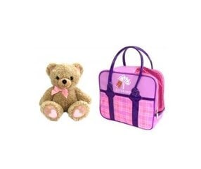 Pliušinis žaislas Cutekins Meškiukas su nešiojimo krepšiu, rudas, 35049 kaina ir informacija | Žaislai kūdikiams | pigu.lt